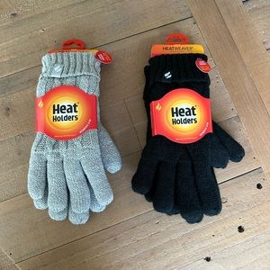 Set of TWO Heat Holders Heatholders Thermal Gloves S/M New NWT Black and Gray